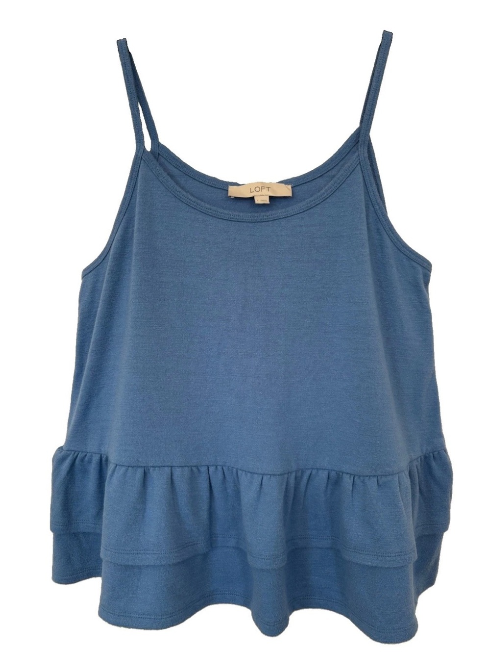 Ann Taylor LOFT Blue Ruffle Hem Spaghetti Strap Tank Top Sz L